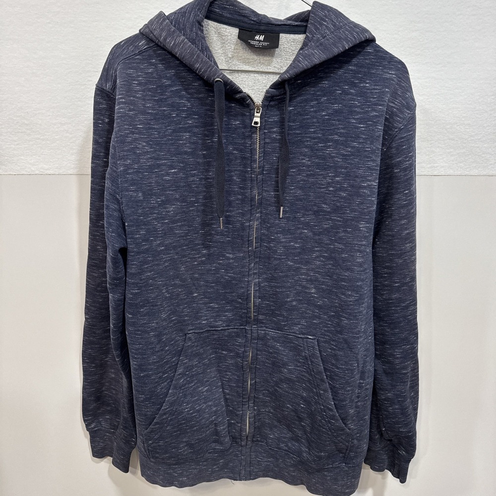 H&M Regular Fit Hooded Jacket Mens M Navy Long Sleeve Full Zip Pockets Casual